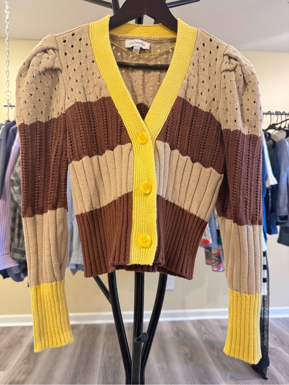 CALLIGRAPHIE Colorblock Ribbed Knit Cardigan Sweater - Picture 3 of 5